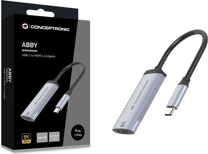 Conceptronic ABBY23G USB-C 3.0 [Stecker] auf HDMI 2.1 [Buchse] 8K, 60Hz, Adapterkabel, grau, 15cm
