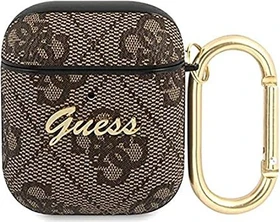 Guess Airpods 1 und 2 Hülle 4G Script Metal braun