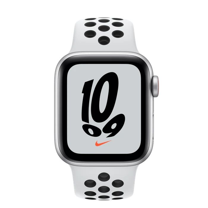 Apple Watch Nike SE (GPS + Cellular) 40mm silber mit Sportarmband Pure Platinum/schwarz