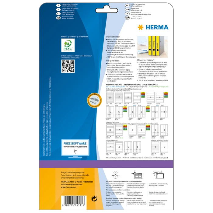 Herma Ordneretiketten, 38x297mm, gelb, 20 Blatt (100 Etiketten)
