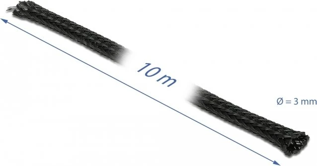 DeLOCK Geflechtschlauch dehnbar, 3mm, 10m, schwarz