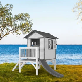 Axi Spielhaus Lodge XL weiß/grau mit Rutsche grau