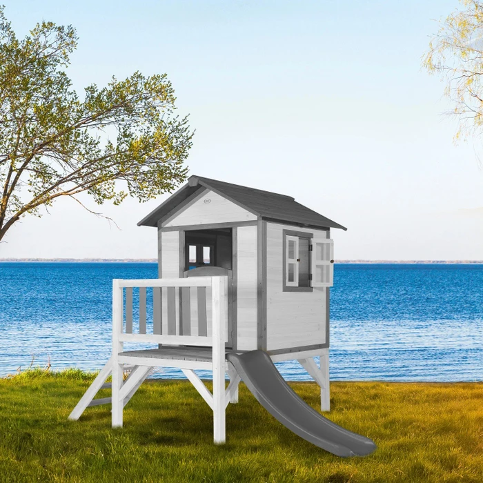 Axi Spielhaus Lodge XL weiß/grau mit Rutsche grau