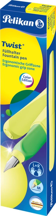 Pelikan Twist neongelb, rechte Hand/linke Hand, mittel, Faltschachtel