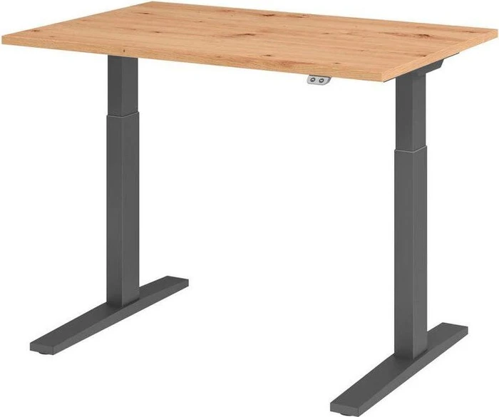 Hammerbacher Ergonomic Aktiv XMKA12 elektrisch höhenverstellbarer Sitz-Steh-Schreibtisch 120x80cm Asteiche/grau