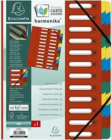 Exacompta Harmonika Ordnungsmappe mit ausgestanzten Fenstern, 24 Fächer, A4, rot