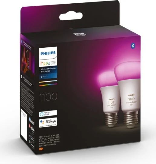 Philips Hue White and Color Ambiance 1100 LED-Bulb E27 9W, 2 Stück