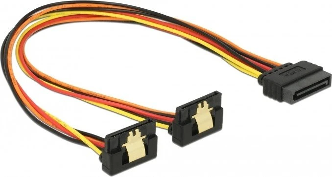 DeLOCK 15-Pin SATA Strom Stecker auf 2x 15-Pin SATA Strom Buchse, Adapterkabel, gewinkelt, 30cm