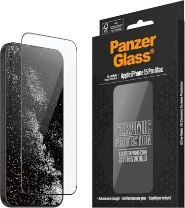PanzerGlass Ceramic Screen Protector Ultra-Wide Fit with EasyAligner für Apple iPhone 15 Pro Max