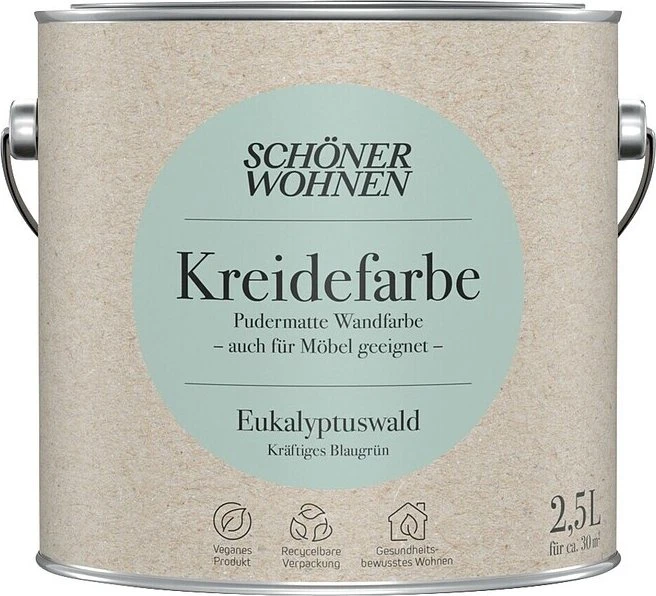 Schöner Wohnen Naturell Kreidefarbe innen eukalyptuswald kräftiges blaugrün, 2.5l
