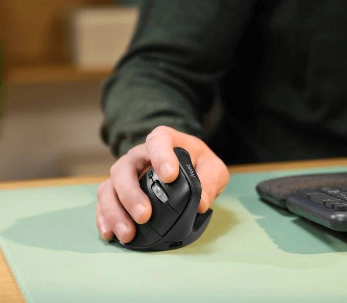 Trust Vyran Ergonomic Vertical Multi-Wireless Hyperscroll Mouse schwarz, USB/Bluetooth