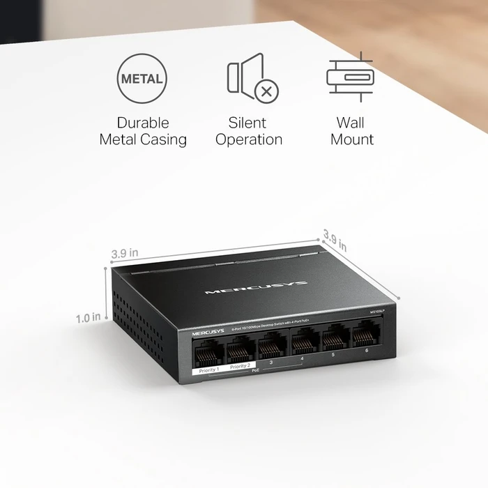 Mercusys Desktop Switch, 6x RJ-45, 40W PoE+