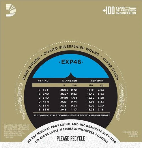D'Addario EXP Coated Pro-Arté Composite, Hard Tension