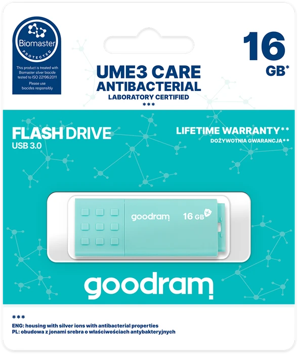 goodram UME3 CARE 16GB türkis, USB-A, USB 3.2 Gen 1×1