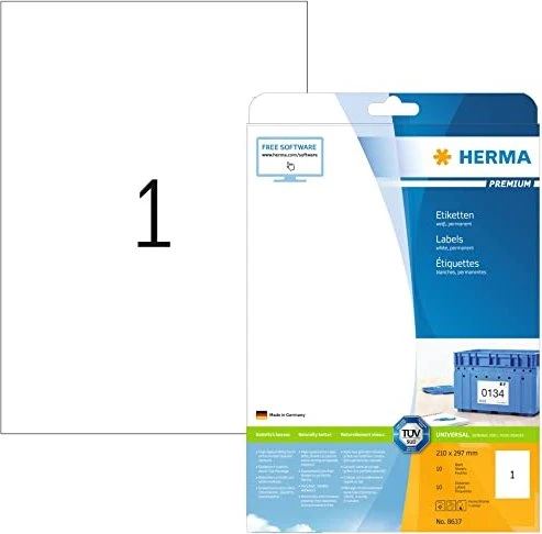 Herma Etiketten Premium, A4, weiß, matt, 10 Blatt (10 Etiketten)