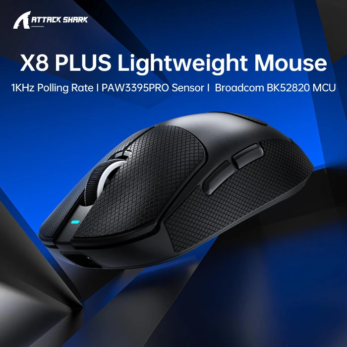 Attack Shark X8 Plus Tri-mode Wireless Gaming Mouse, schwarz, inkl. Grip Tape, USB/Bluetooth
