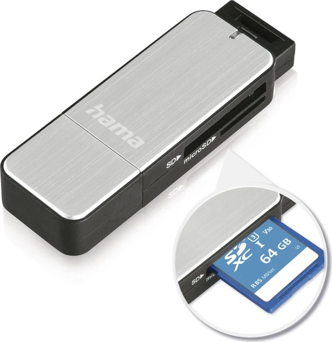 Hama Dual-Slot-Cardreader silber, USB-A 3.0 [Stecker]