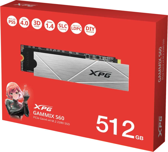 ADATA XPG Gammix S60 512GB, M.2 2280 / M-Key / PCIe 4.0 x4, Kühlkörper