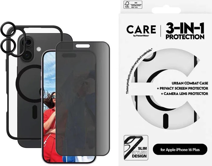 PanzerGlass 3-in-1 Privacy Bundle für iPhone 16 Plus schwarz/transparent