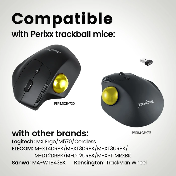 Perixx PERIPRO-303GYL 34mm für Perimice und Logitech M570, Ersatz-Trackball, gelb