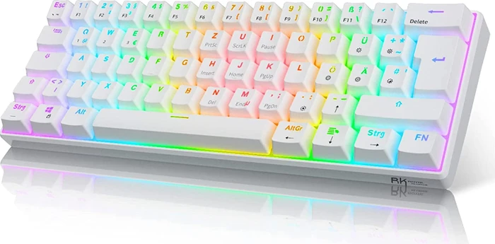 RK Royal Kludge RK61 60% Wireless, weiß, LEDs RGB, hot-swap, RK BROWN, USB/Bluetooth, DE