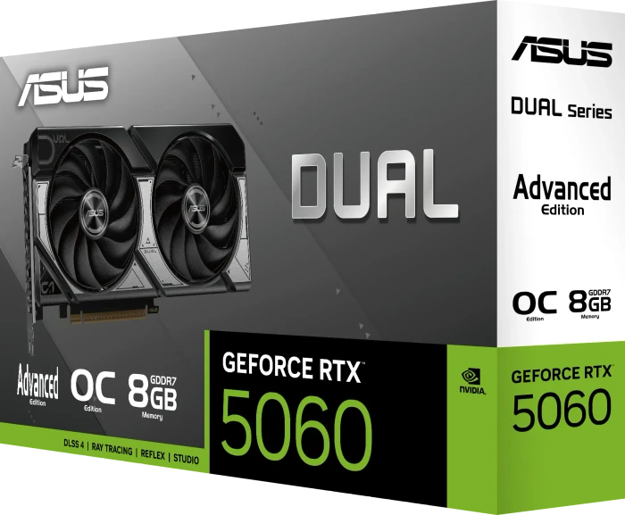 ASUS Dual GeForce RTX 5060 OC Edition Advanced Gaming, DUAL-RTX5060-O8G-A, 8GB GDDR7, HDMI, 3x DP