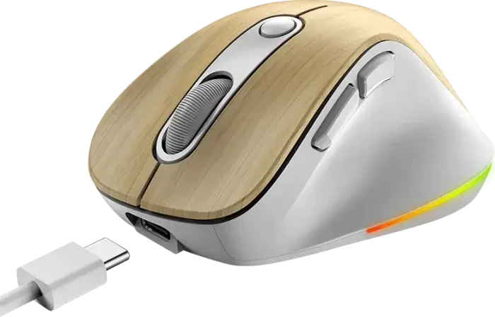 Genius Ergo 9000S Pro Wireless Bluetooth Rechargeable Mini Ergo Silent Mouse, Pine Wood, USB/Bluetooth