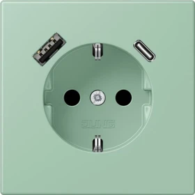Jung Serie LS SCHUKO-Steckdose mit USB-Ladegerät Safety+, vert anglais clair