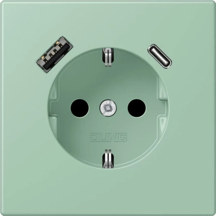 Jung Serie LS SCHUKO-Steckdose mit USB-Ladegerät Safety+, vert anglais clair