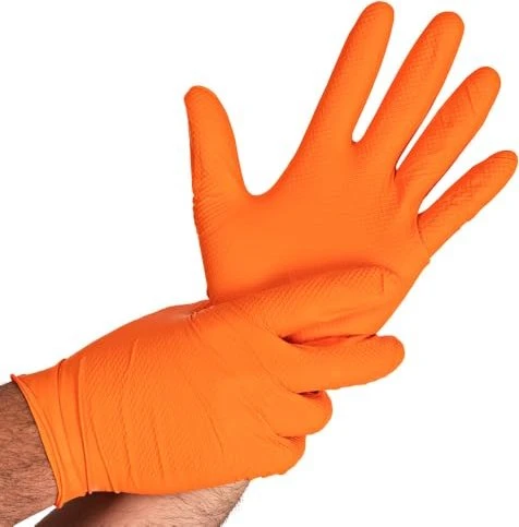 Franz Mensch Hygostar Nitril Power Grip Einweghandschuhe M orange, 50 Stück