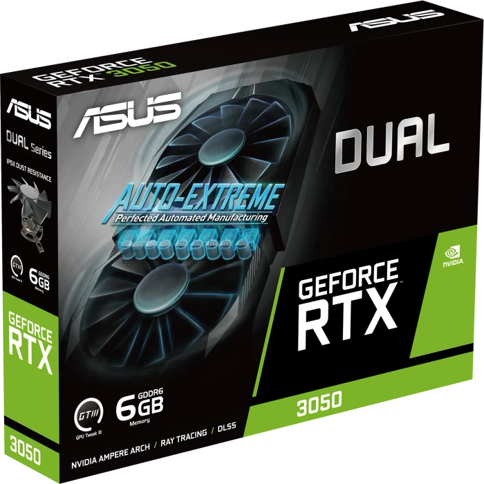 ASUS Dual GeForce RTX 3050, DUAL-RTX3050-6G, 6GB GDDR6, DVI, HDMI, DP