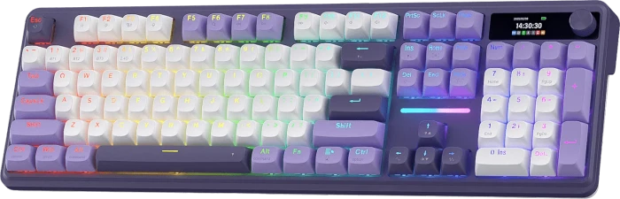 Redragon Terraflare K762 Pro Wireless, White & Purple, LEDs RGB, Mint Mambo, USB/Bluetooth, US