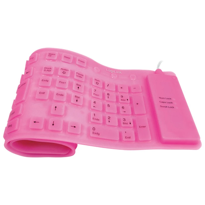 LogiLink Flexible Waterproof Keyboard pink, PS/2 &, PS/2 & USB, DE