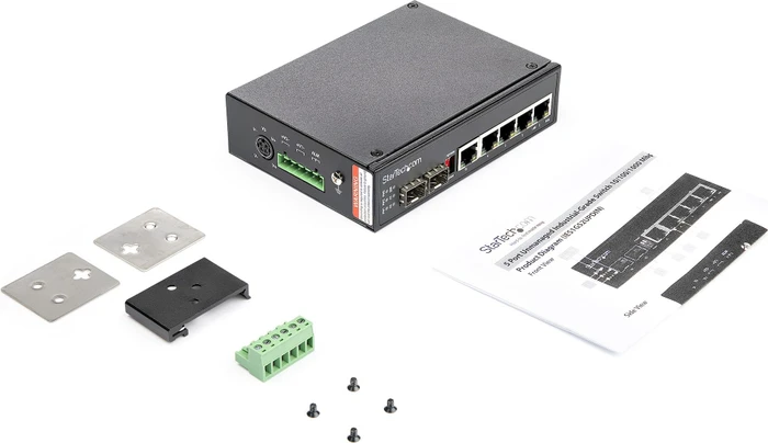StarTech Industrial Railmount Gigabit Switch, 4x RJ-45, 1x SFP, 1x RJ-45/SFP, 120W PoE+