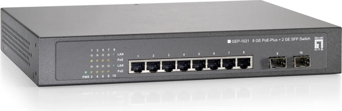 LevelOne GEP Desktop Gigabit Switch, 8x RJ-45, 2x SFP, 140W PoE+