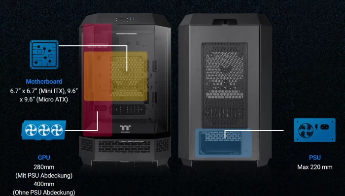 Thermaltake The Tower 300 Black, schwarz, Glasfenster