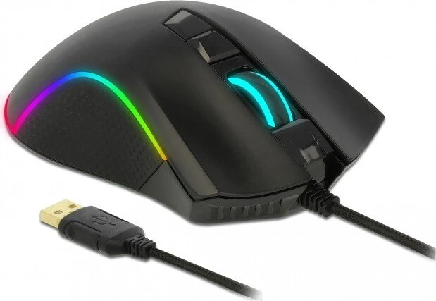 DeLOCK Optische 7-Tasten USB Gaming Maus schwarz, RGB, USB