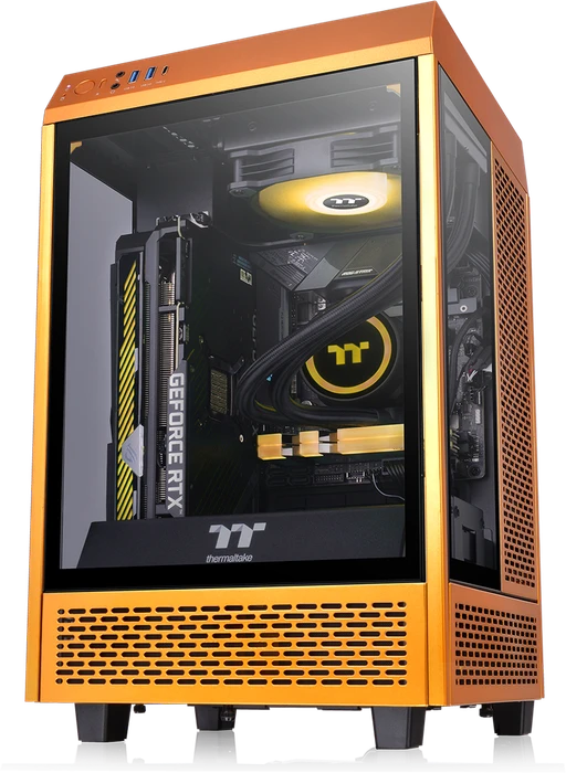 Thermaltake The Tower 100 Metallic Gold, orange, Glasfenster, Mini-ITX
