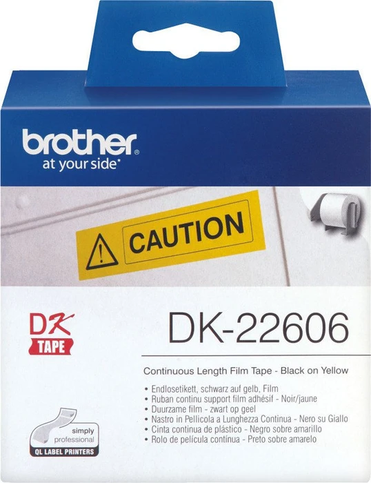Brother Endlosetiketten DK-22606, 62mm, 15.2m, schwarz/gelb, beschichtet