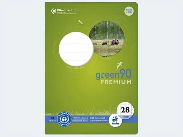 Staufen green Schulheft, A5, Lineatur 28, 16 Blatt