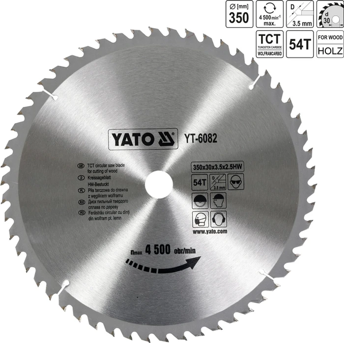 Yato YT-6082 HM Kreissägeblatt 54Z, 350x2.5x30mm, 1 Stück