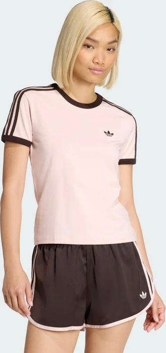 adidas 3-Streifen Slim T-Shirt kurzarm sandy pink/aurora coffee (Damen)