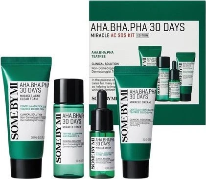 Some by Mi AHA-BHA-PHA 30 Days Miracle AC SOS Creme 20g + Cleanser 30ml + Toner 30ml + Serum 10ml Geschenkset