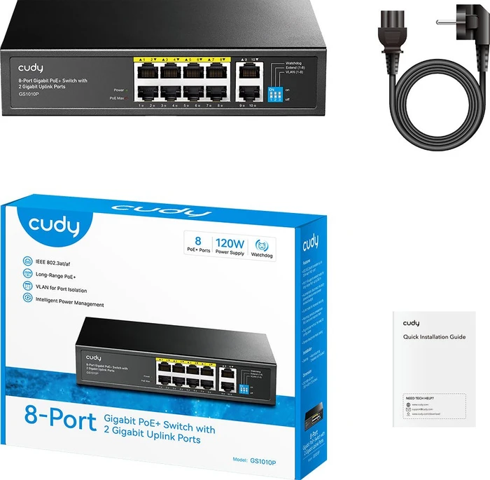 Cudy GS100 Series Rackmount Gigabit Switch, 10x RJ-45, 120W PoE+