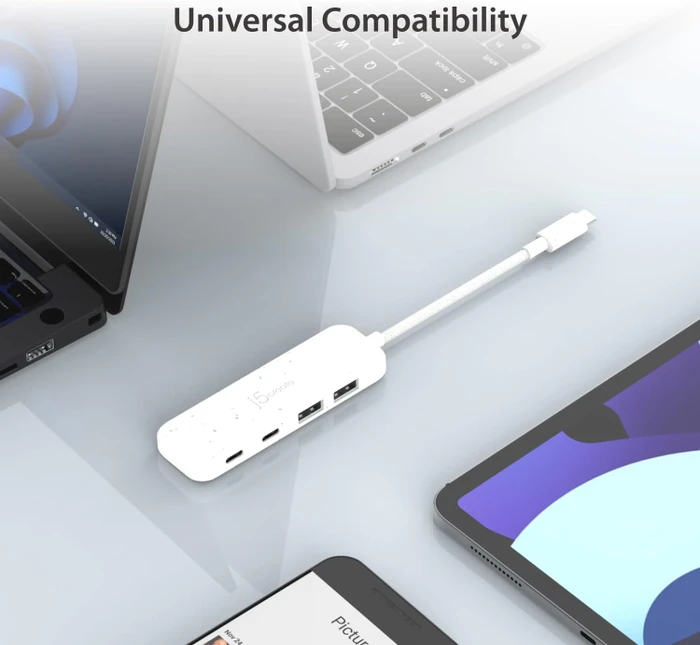 j5create Eco-Friendly 4-in-1 USB-C Hub blau, 2x USB-A 3.1, 2x USB-C 3.1, USB-C 3.1 [Stecker]