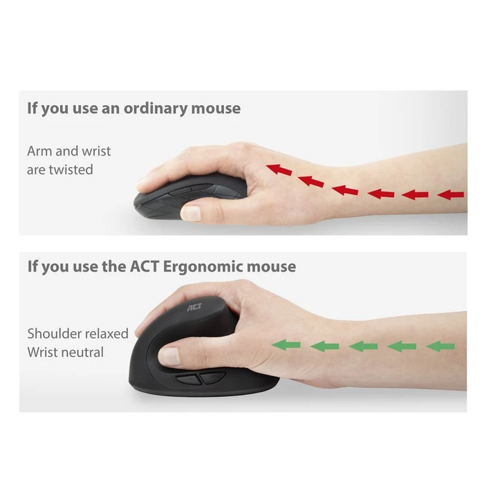 Act Wireless Ergonomic Mouse 1600dpi, schwarz, USB