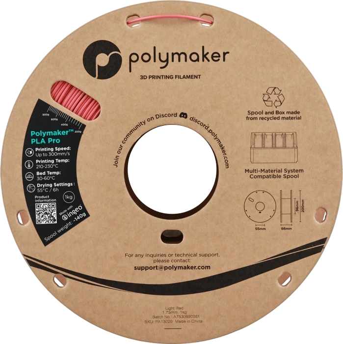 Polymaker PLA, Light Red, Spule, 1.75mm, 1.00kg