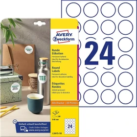 Avery-Zweckform Etiketten rund, 40mm, weiß, 10 Blatt (240 Etiketten)