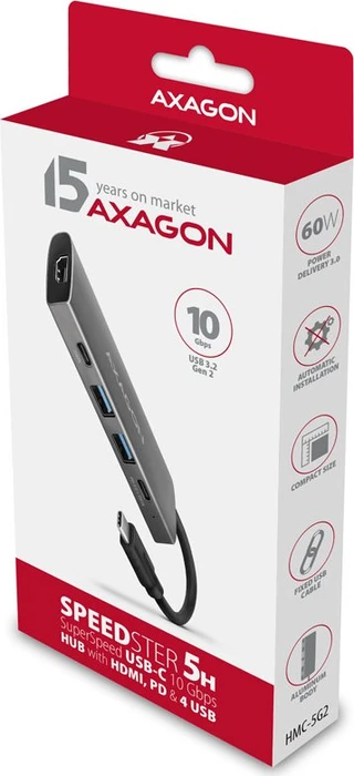 Axagon Speedster 5H, USB-Hub, Videoadapter, USB-C 3.1 [Stecker]