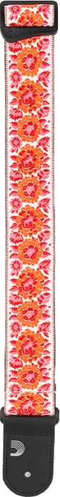 D'Addario Peace & Love Woven Guitar Strap Pink and White